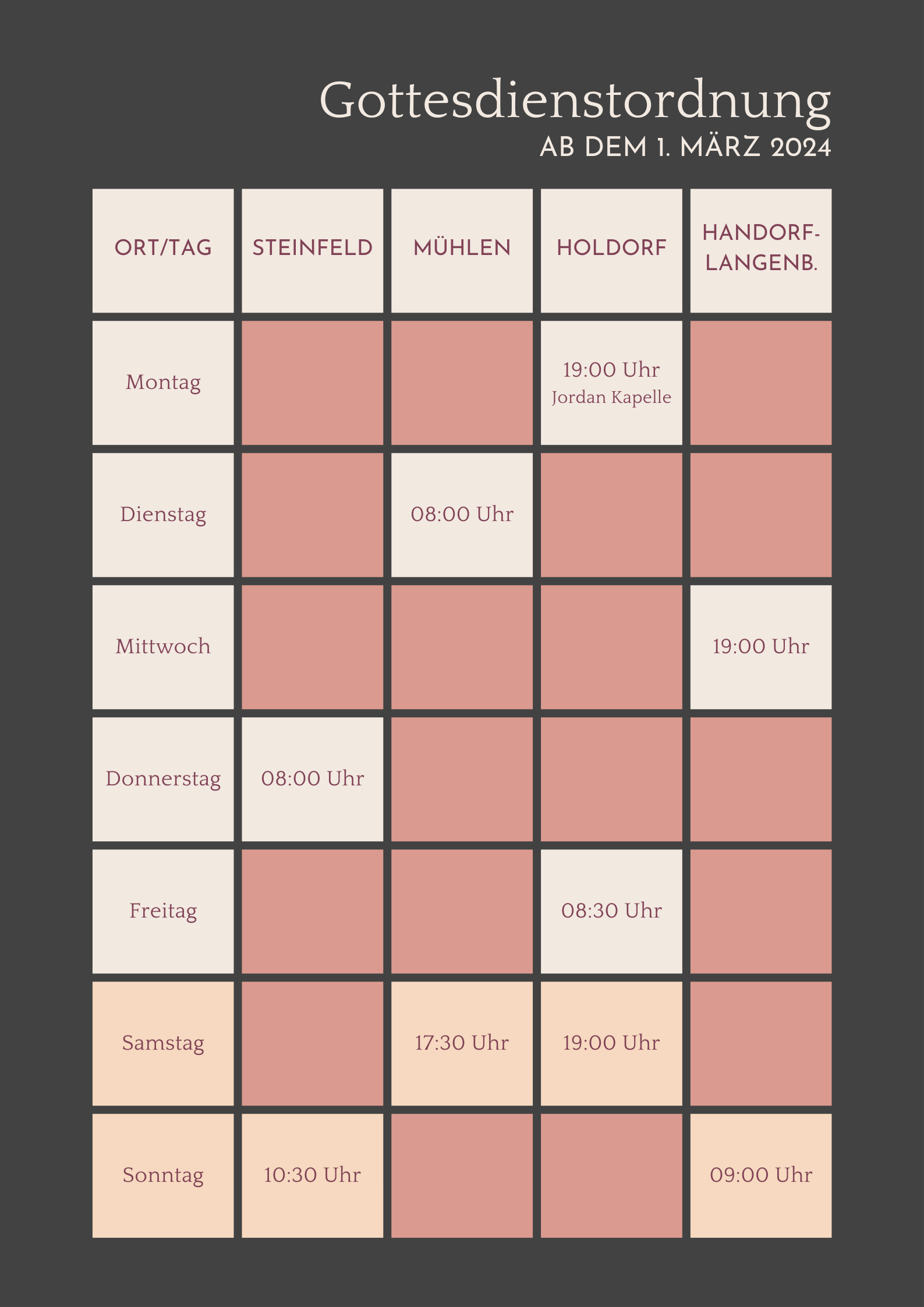 Übersicht der veränderten Gottesdienstordnung